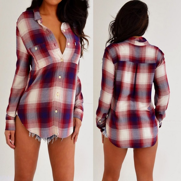 Levi's Blue Red Flannel Button Up Shirt Top M - Picture 3 of 8